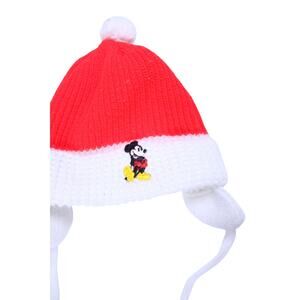 Vintage Disney Baby Toddler beanie knit Mickey red pom pom cap 70s 80s 90s